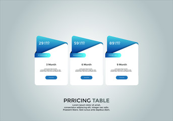 Pricing table design. vector. order, box, button, list for web. price. mobile.
