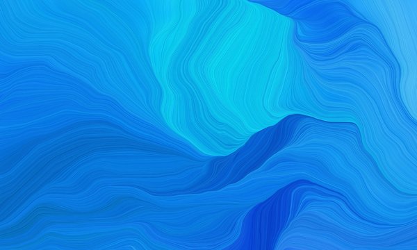 curved contemporary lines waves with dodger blue, deep sky blue and strong blue colors. modern illustration can be used for canvas, poster, graphic or wallpaper