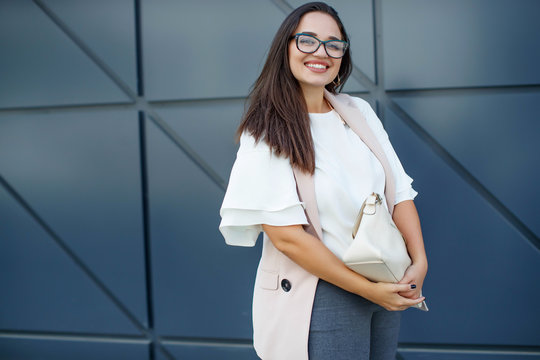 Fat Woman Fashion. Fat Woman In Office Fashionable Clothes. 