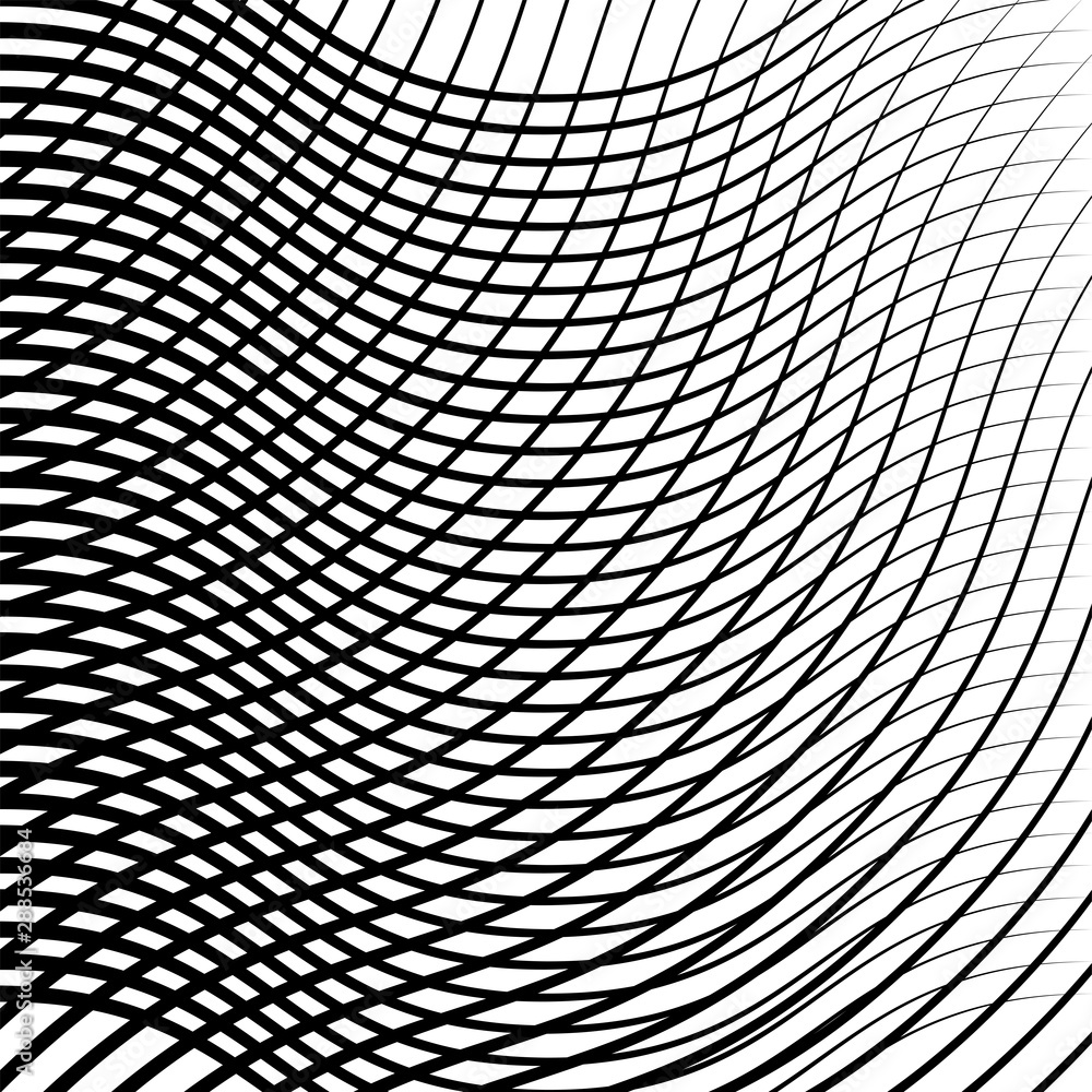 Poster Wavy, waving, zigzag lines crosshatch grid, mesh pattern. Abstract curvy criss-cross lines texture. Tangle wrinkle stripes. Diagonal, oblique strips with rumple, frizzle, crimp distort