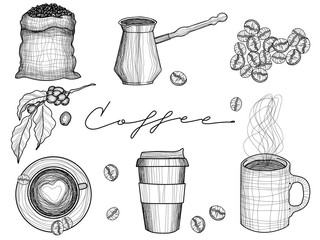 Set of coffee stuff, vector