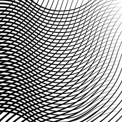 Wavy, waving, zigzag lines crosshatch grid, mesh pattern. Abstract curvy criss-cross lines texture. Tangle wrinkle stripes. Diagonal, oblique strips with rumple, frizzle, crimp distort