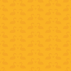 Cotton fabric Yellow seamless pattern with swans and hearts