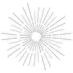 Halftone rays, beams. dots, dotted radial burst lines. Sparkle, fireworks, gleam design. Circular, concentric stripes. radiating, converging trail lines