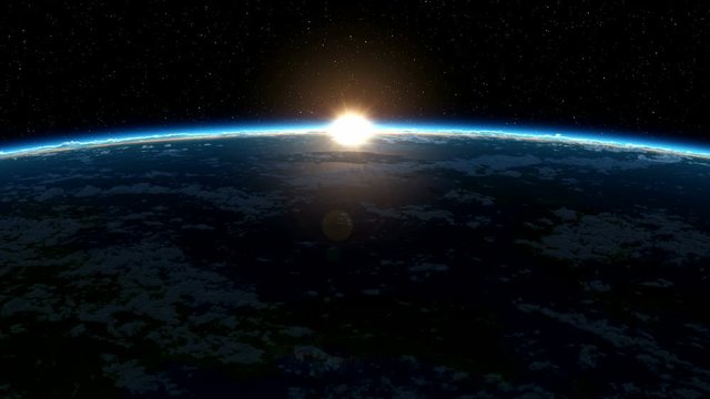 Sunrise over the Earth. Satellite view of Asia. Japan, China and Korea at night. 4K.