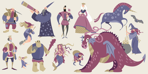 Set of fairytale characters in cartoon style