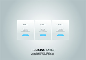 Pricing table design. vector. order, box, button, list for web. price. mobile.