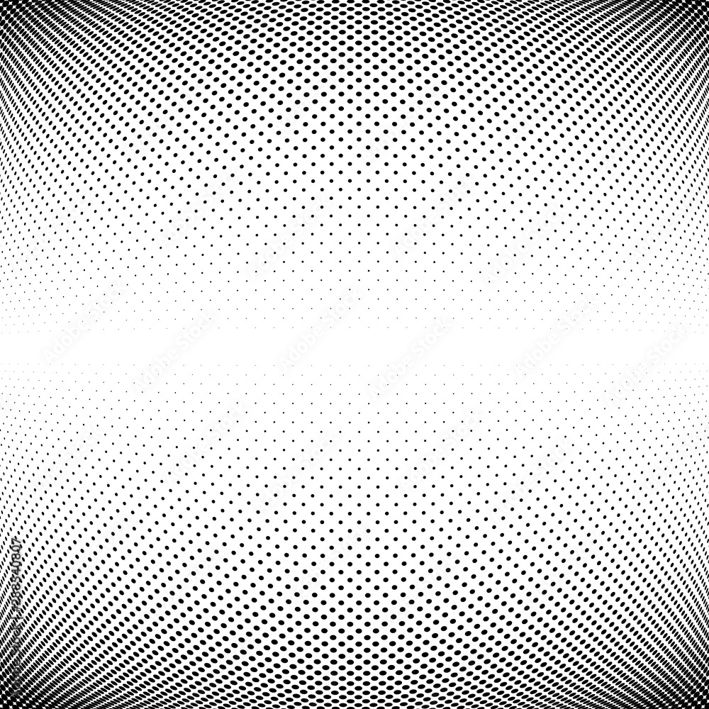 Poster half-tone dots. dotted, circles pattern. sphere, orb or globe distortion speckles. diffuse radial, r