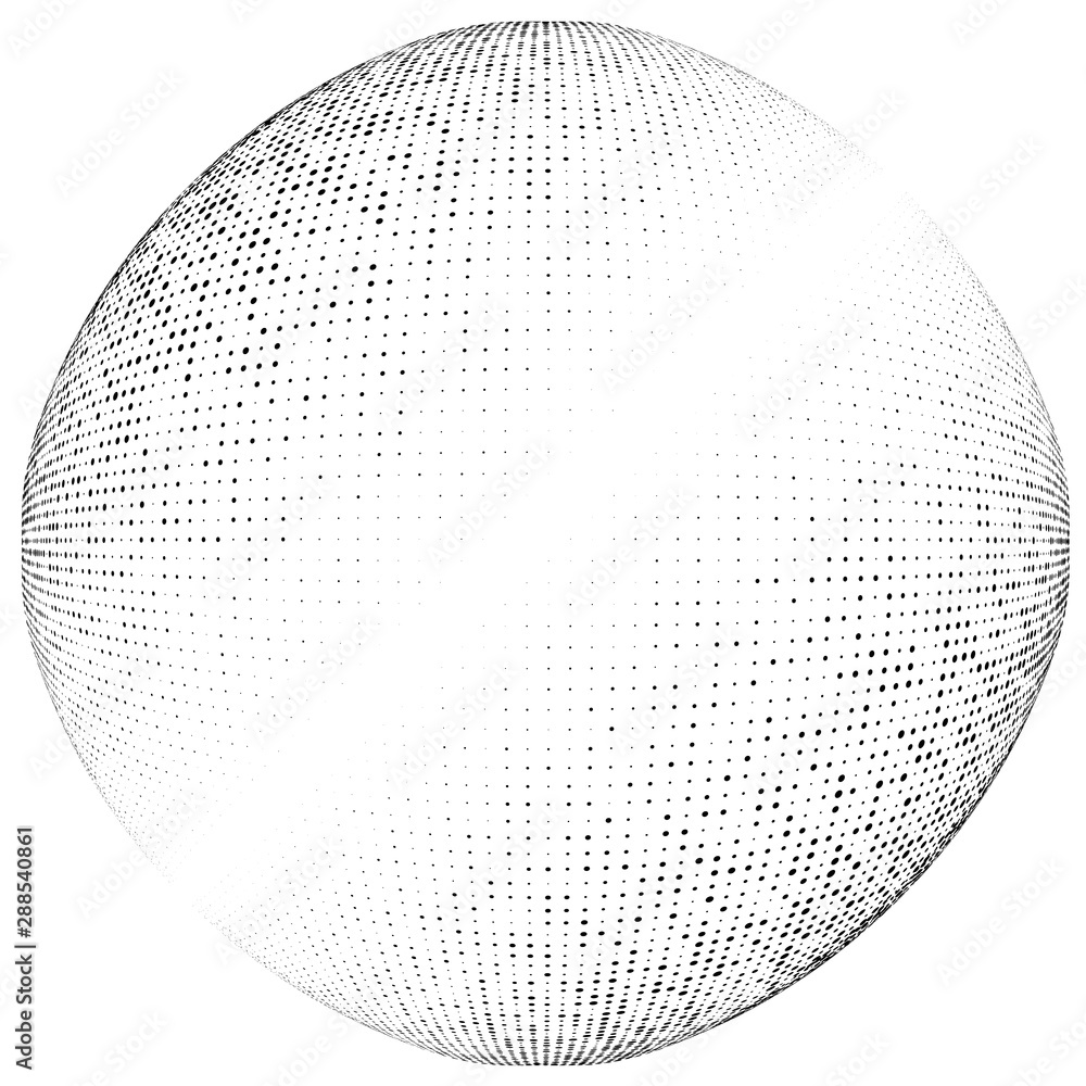 Poster half-tone dots. dotted, circles pattern. sphere, orb or globe distortion speckles. diffuse radial, r