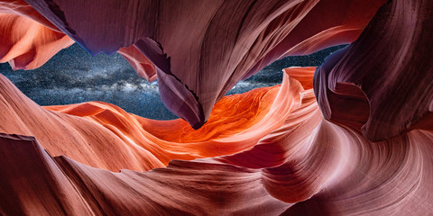 Milky way - Antelope Canyon near Page with beautfiful rock formation, background concept