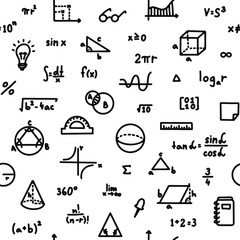 Mathematics formula and geometry seamless pattern