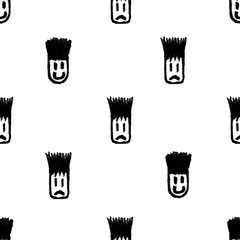 Black and White Sketchy Cartoon Emoticons Print Pattern