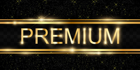 Fototapeta premium Gold glitter with shiny gold frame on a transparent black background. Vector luxury golden background.