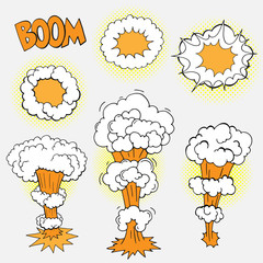 hand drawn comic bomb blasts set