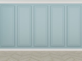 classic blue wall with wood floor,3d render