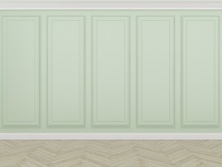 classic green wall with wood floor,3d render