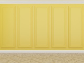classic yellow wall with wood floor,3d render