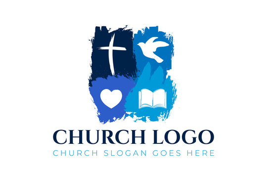 Christian Church Logo Design with Cross, Dove, Hearth and Bible