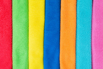 colored microfiber cloths background close up