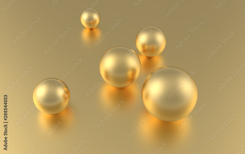 Aufkleber gold sphere ball on golden background with reflection. 3d rendering.