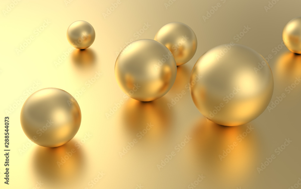 Aufkleber gold sphere ball on golden background with reflection. 3d rendering.