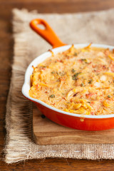 Rutabaga Frittata (vegan) with chickpea flower, rutabaga, leek and tomatoes