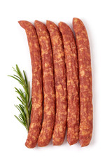 Dried pork sausages, isolated on white background