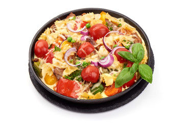 Farfalle Pasta with Grilled Vegetables, isolated on white background