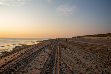 Sunset at the beach, Wadden Sea, North Sea in summer