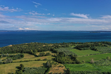 Fototapeta premium Aerial photography with drone, Rocca di Manerba in Garda lake,Italy.