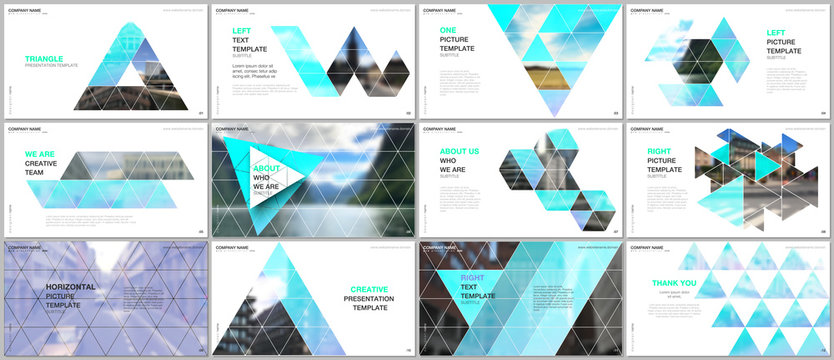 Minimal presentations design, portfolio vector templates with triangular design background, triangle style pattern. Multipurpose template for presentation slide, flyer leaflet, brochure cover, report.