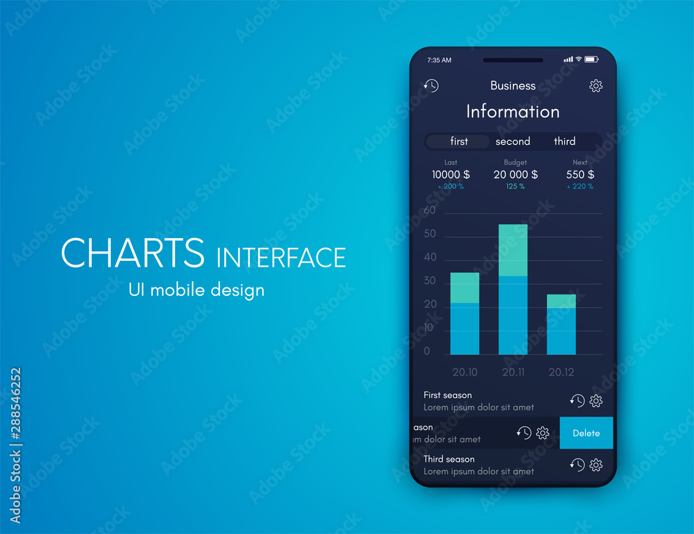Poster mobile application interface. ui design, stock vector