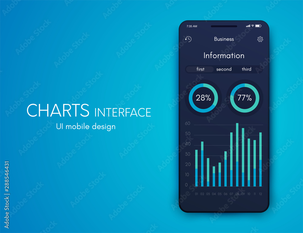 Poster mobile application interface. ui design, stock vector