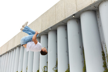 young man goes in for extreme sport. man overcoming his fear, sportsman getting strong emotion from...