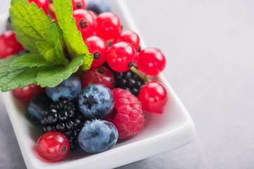 Closeup of fresh berry, currants, blueberry, raspberry