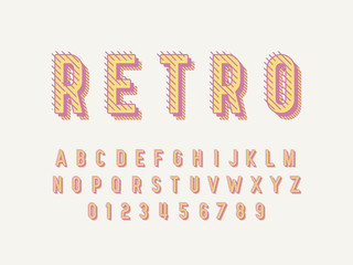 Retro font and alphabet. Stock vector illustration