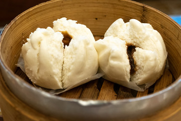 Cantonese dim sum in bamboo steamer