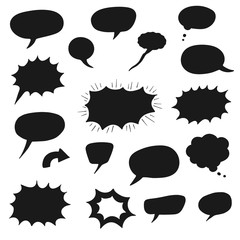 set of cartoon speech bubbles black silhouette