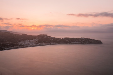 Beautiful sunrise on the Costa Tropical of Granada, Views of La Herradura from Cerro Gordo.