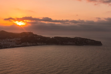 Beautiful sunrise on the Costa Tropical of Granada, Views of La Herradura from Cerro Gordo.