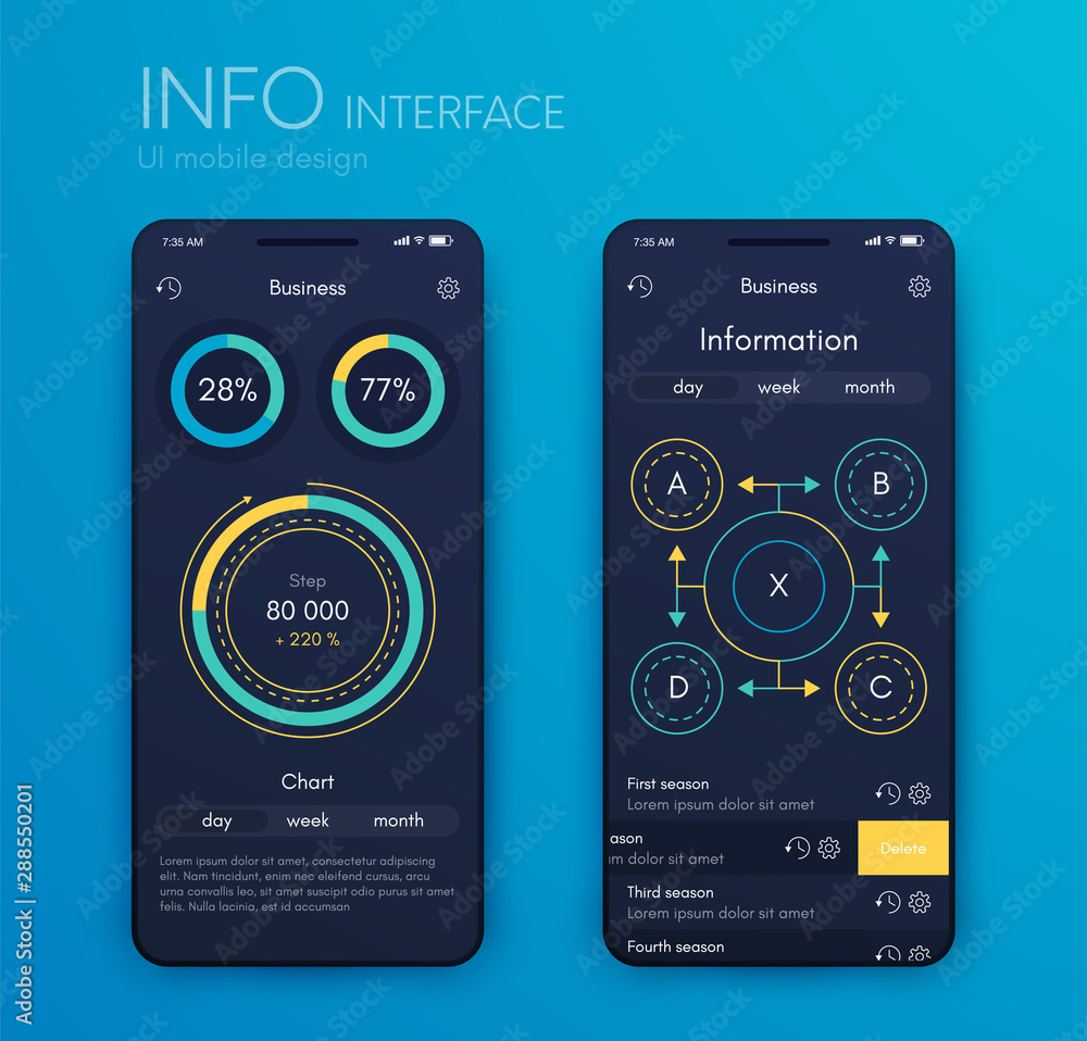 Poster mobile application interface. ui design, stock vector