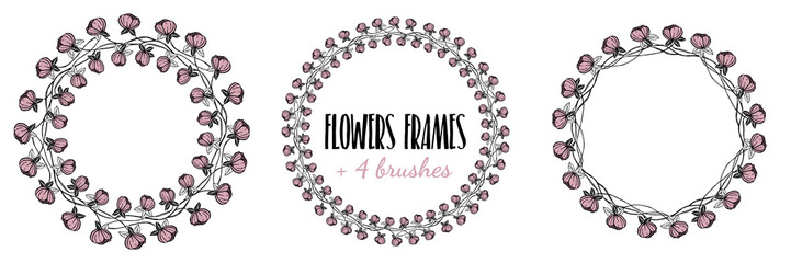 flowers frame circle , vector illistration hand drawn