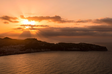 Beautiful sunrise on the Costa Tropical of Granada, Views of La Herradura from Cerro Gordo.