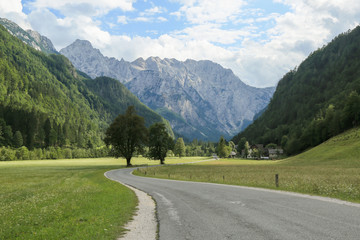 Beautifull Logar valley or Logarska dolina park, Slovenia, Europe. Inspiration travel under Kamnik-Savinja Alps.