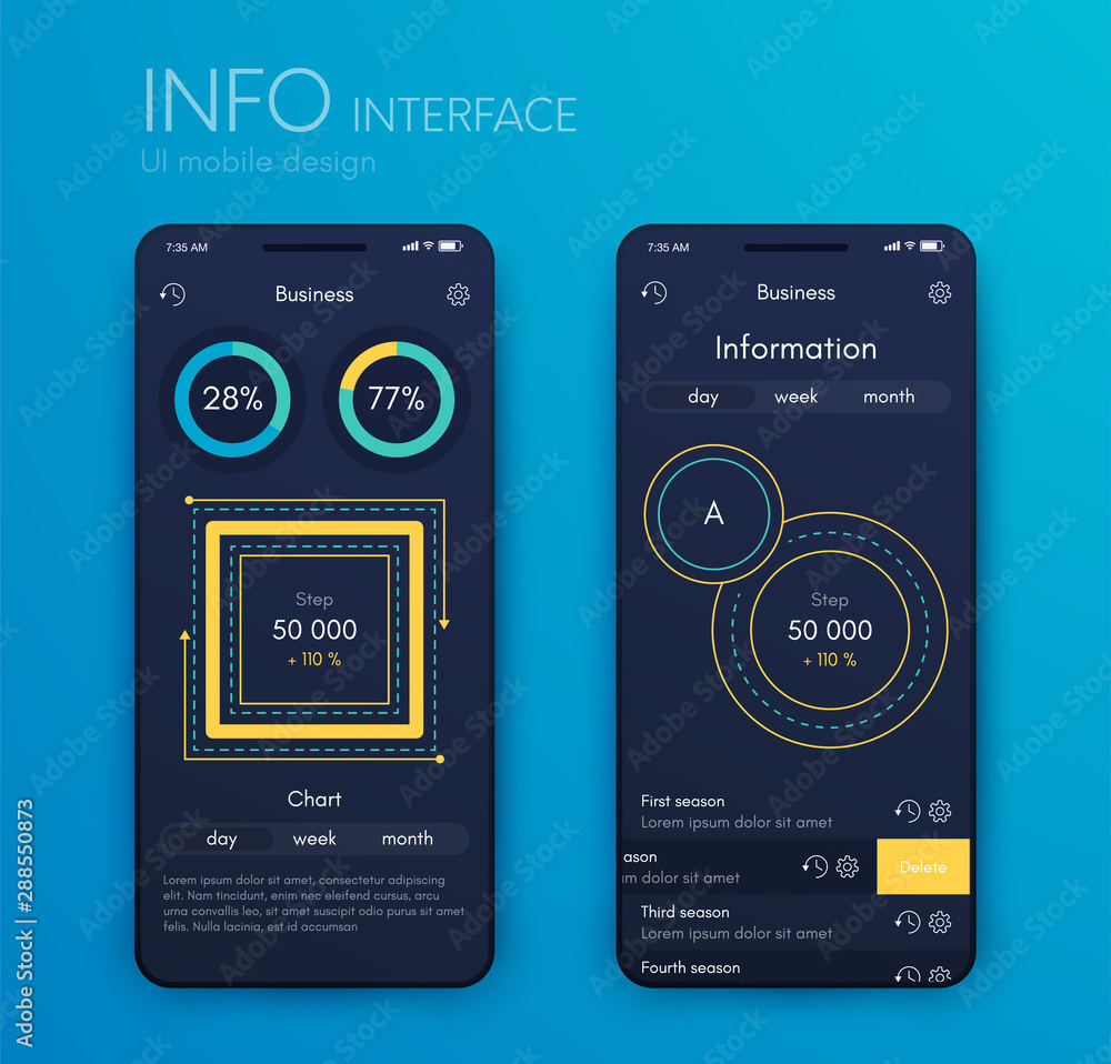 Aufkleber mobile application interface. ui design, stock vector
