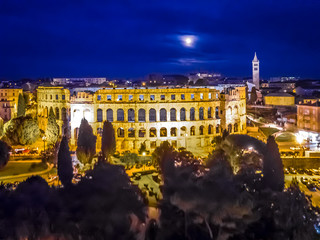 Pula amphitheater in the night, Croatia