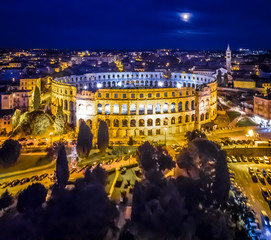 Pula amphitheater in the night, Croatia