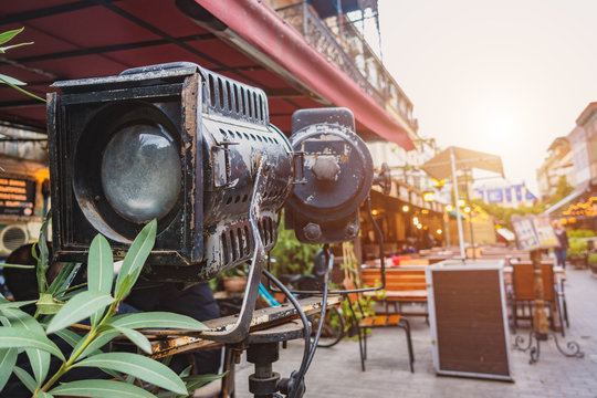 Old Movie Projector In The Interior Of A Street Cafe In Tbilisi