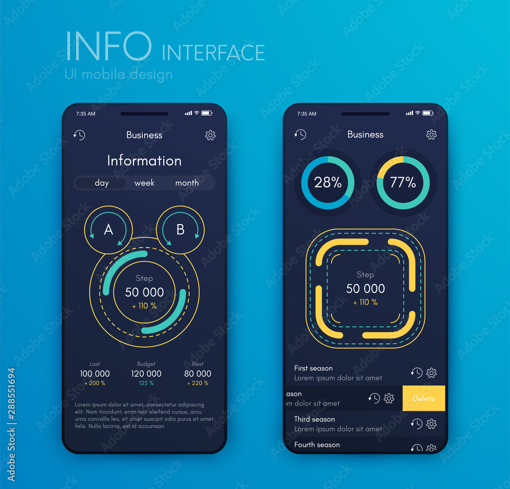 Aufkleber mobile application interface. ui design, stock vector