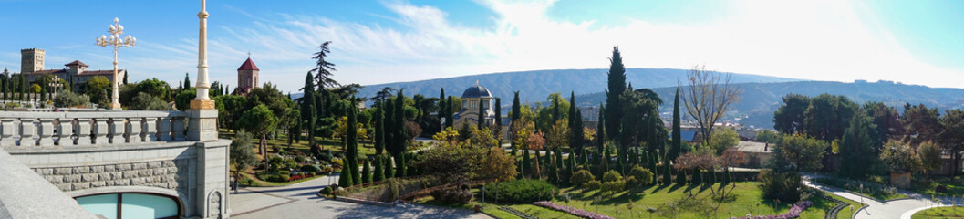  Panorama of the park near Tsmind Sameba Cathedral in Tbilisi, Georgia